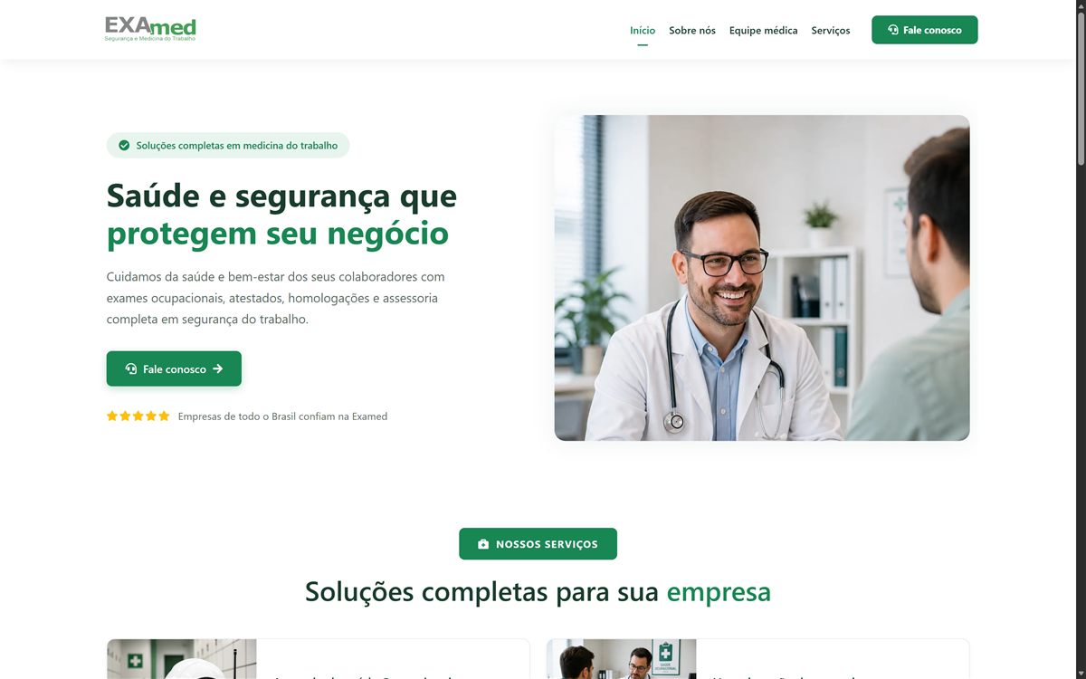 Página inicial do site do Grupo Examed