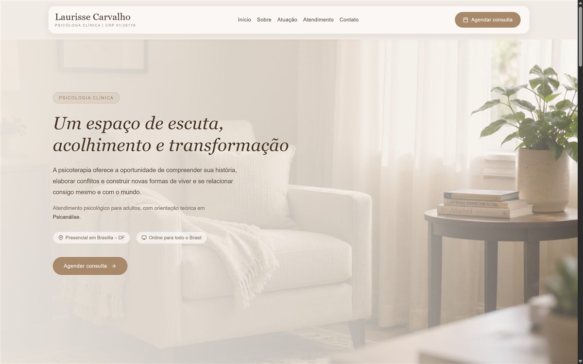 Página inicial do site da psicóloga Laurisse Carvalho