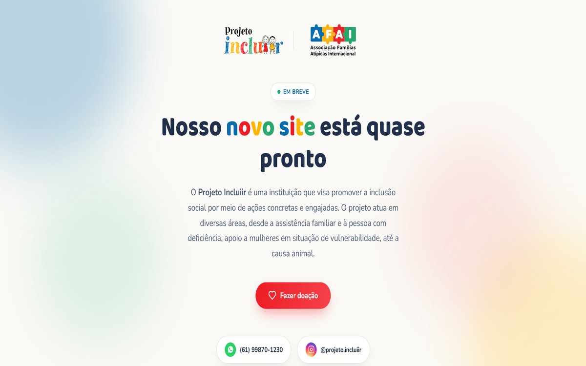 Prévia do site do Projeto Incluiir